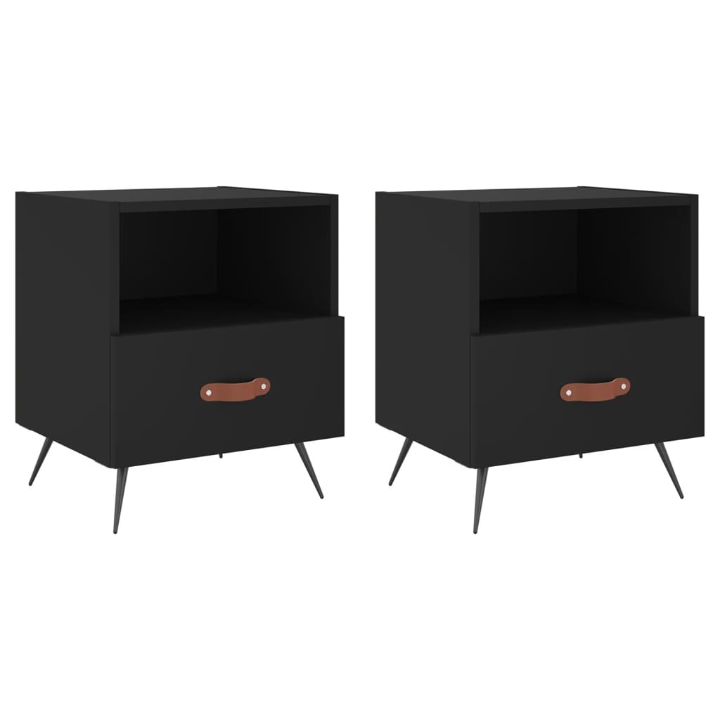 Sengeborde 2 stk Sort 40x35x47,5 cm træmateriale