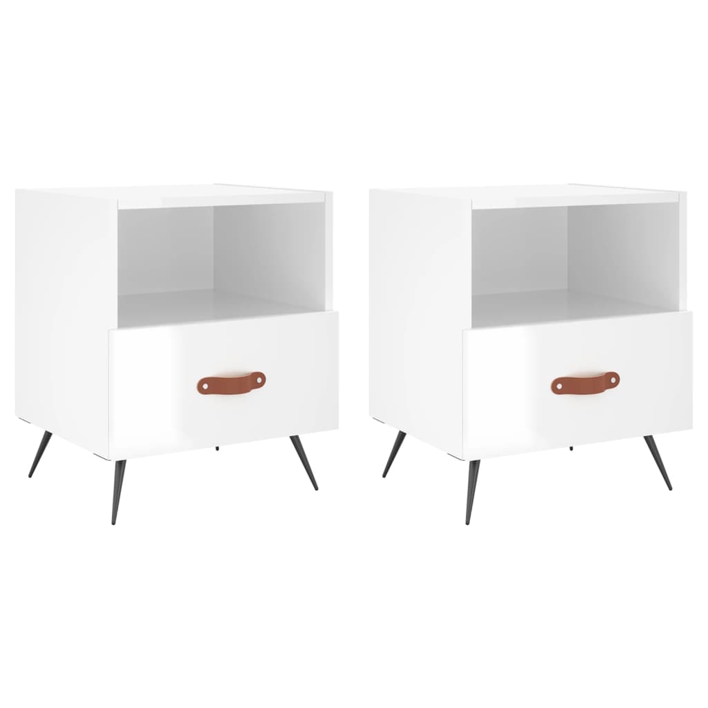 Sengeborde 2 stk Højglans hvid 40x35x47,5 cm træmateriale