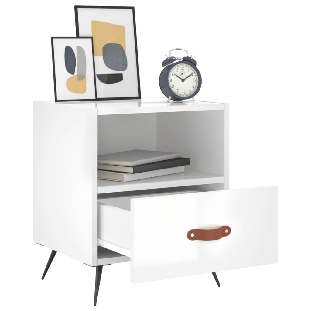 Sengeborde 2 stk Højglans hvid 40x35x47,5 cm træmateriale