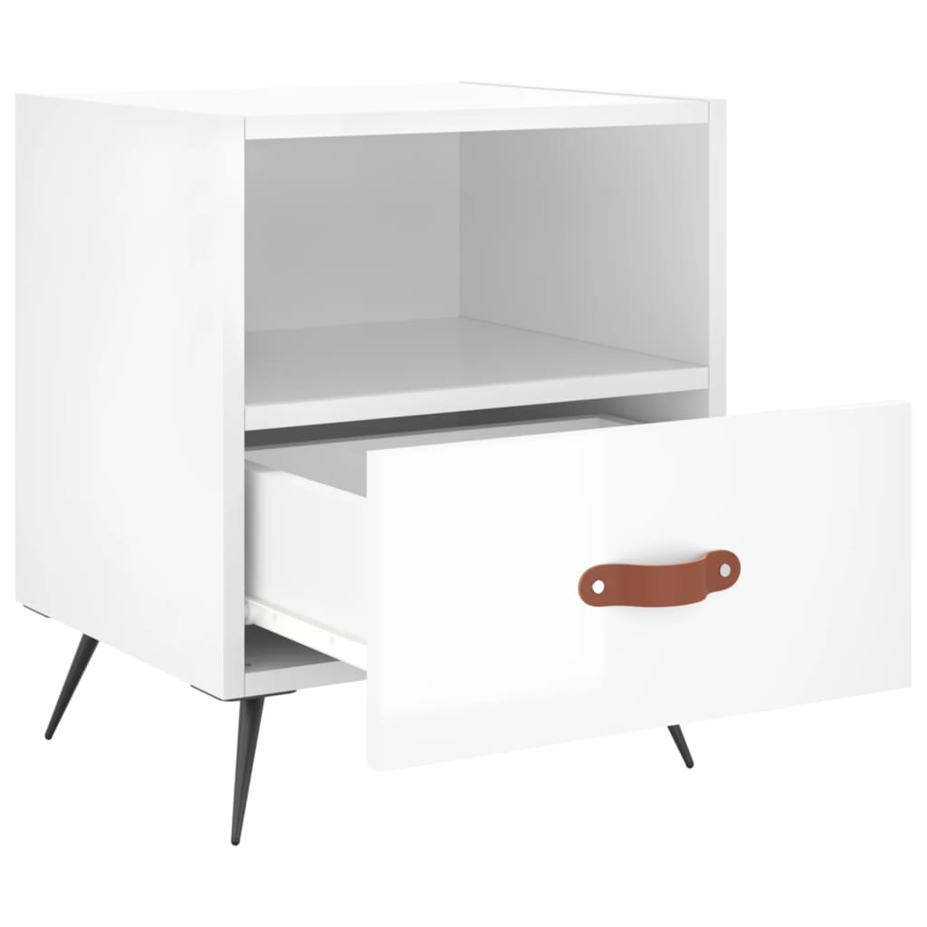 Sengeborde 2 stk Højglans hvid 40x35x47,5 cm træmateriale