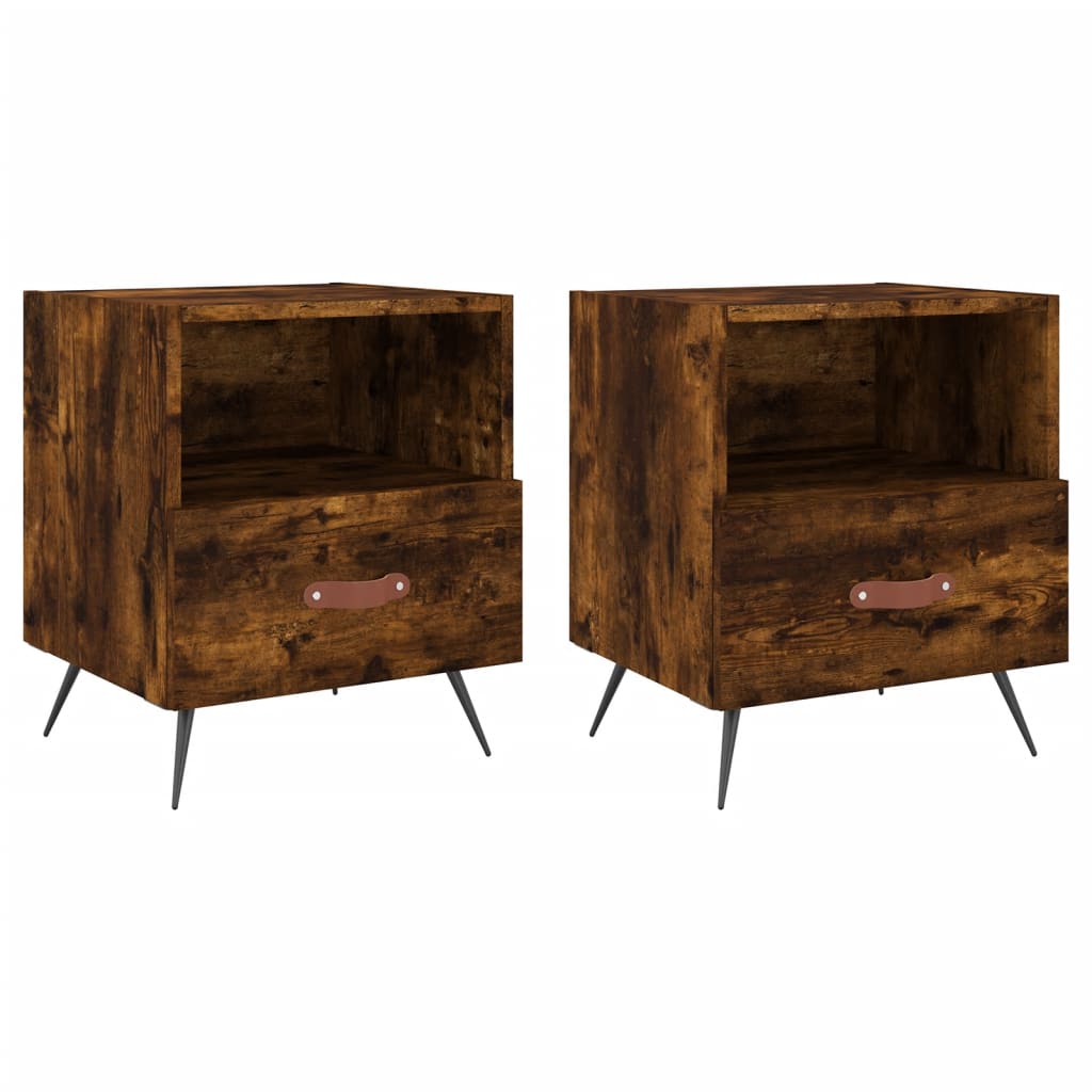Sengeborde 2 stk Røget eg 40x35x47,5 cm træmateriale