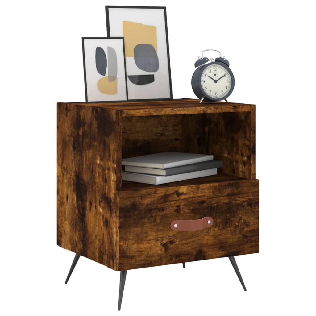 Sengeborde 2 stk Røget eg 40x35x47,5 cm træmateriale