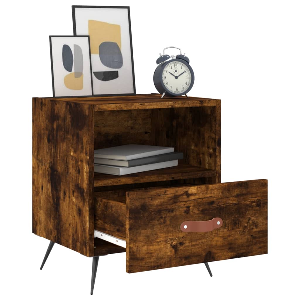 Sengeborde 2 stk Røget eg 40x35x47,5 cm træmateriale