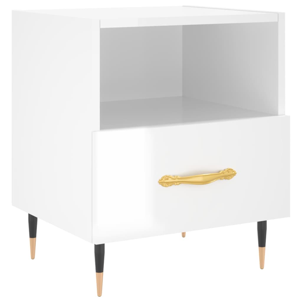 Sengebord højglans hvid 40x35x47,5 cm træmateriale