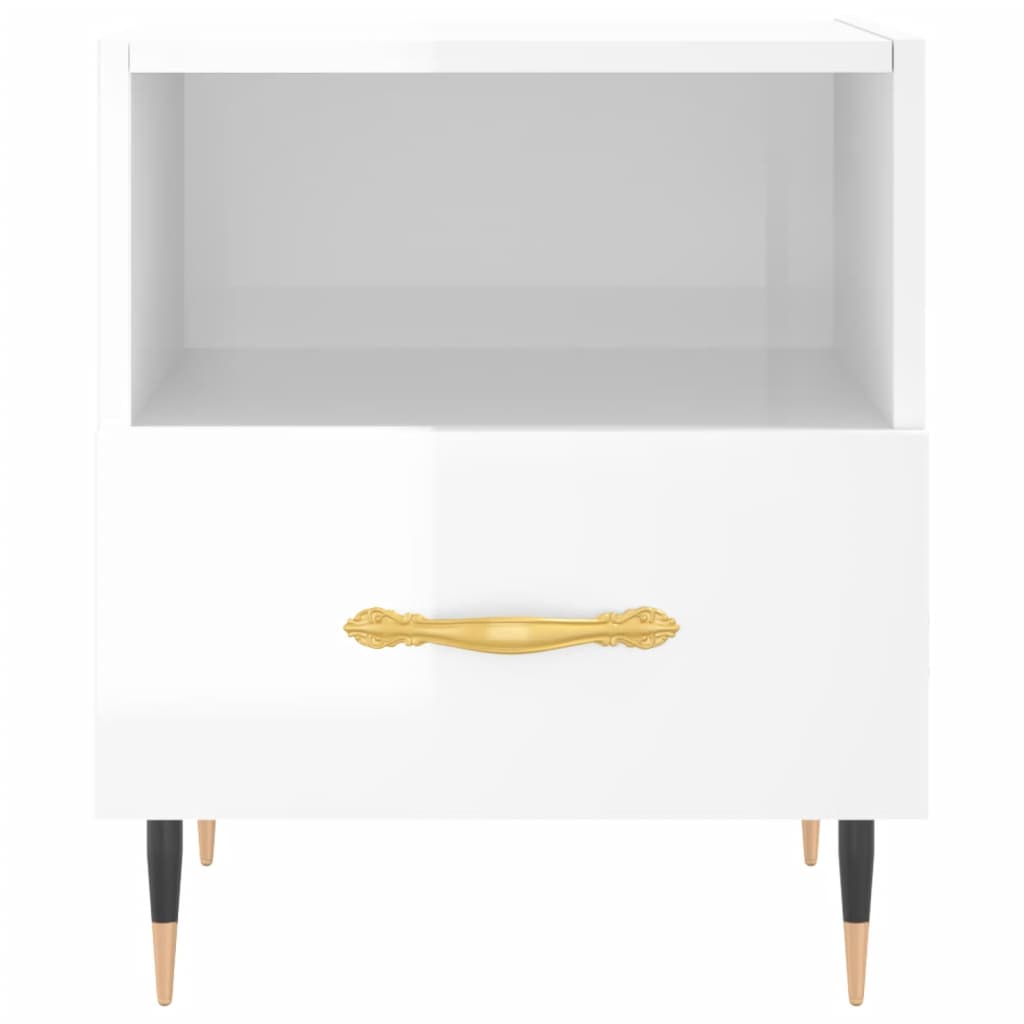 Sengebord højglans hvid 40x35x47,5 cm træmateriale
