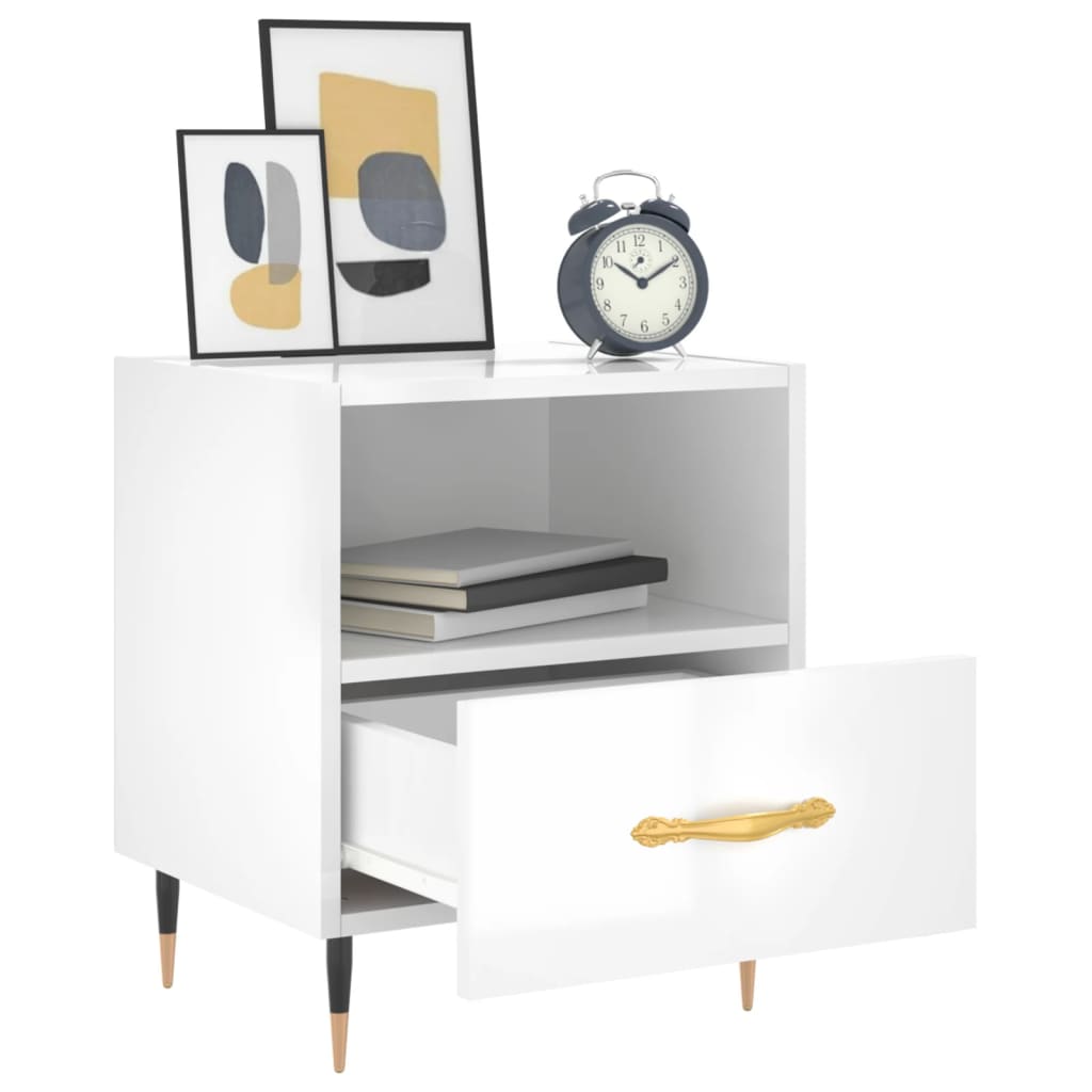 Sengebord højglans hvid 40x35x47,5 cm træmateriale