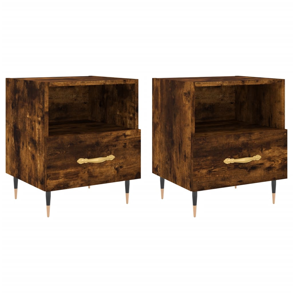 Sengeborde 2 stk Røget eg 40x35x47,5 cm træmateriale