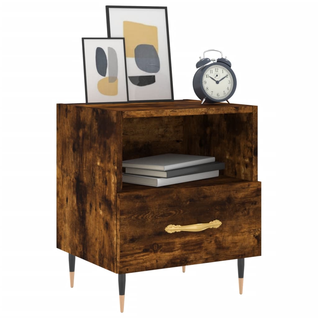 Sengeborde 2 stk Røget eg 40x35x47,5 cm træmateriale