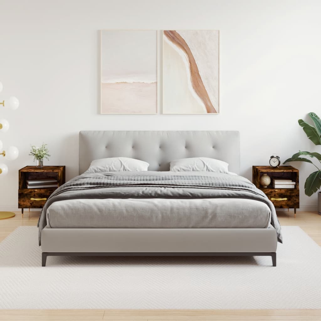 Sengeborde 2 stk Røget eg 40x35x47,5 cm træmateriale