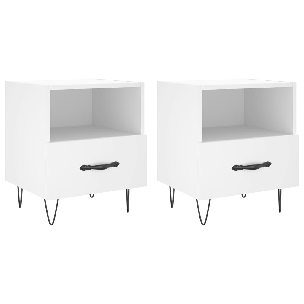 Sengeborde 2 stk Hvidt 40x35x47,5 cm træmateriale