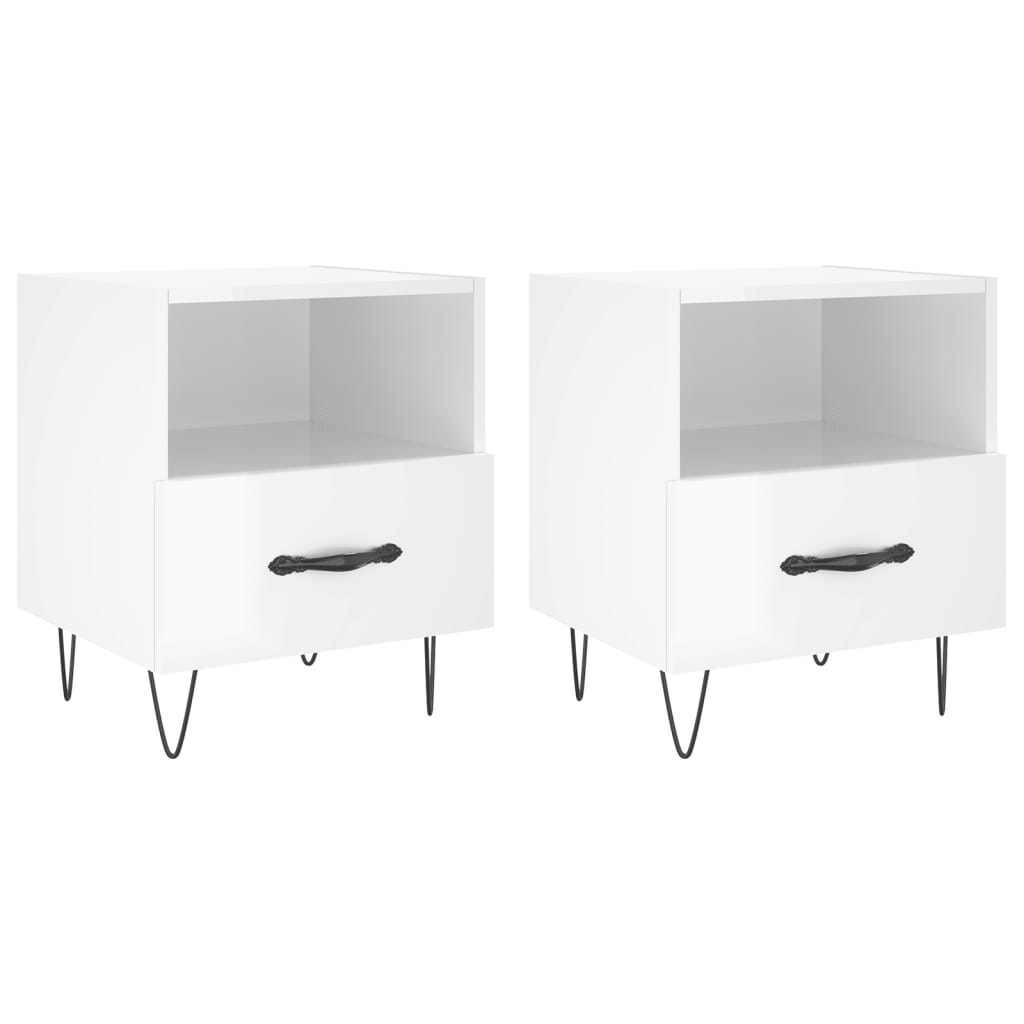 Sengeborde 2 stk Højglans hvid 40x35x47,5 cm træmateriale
