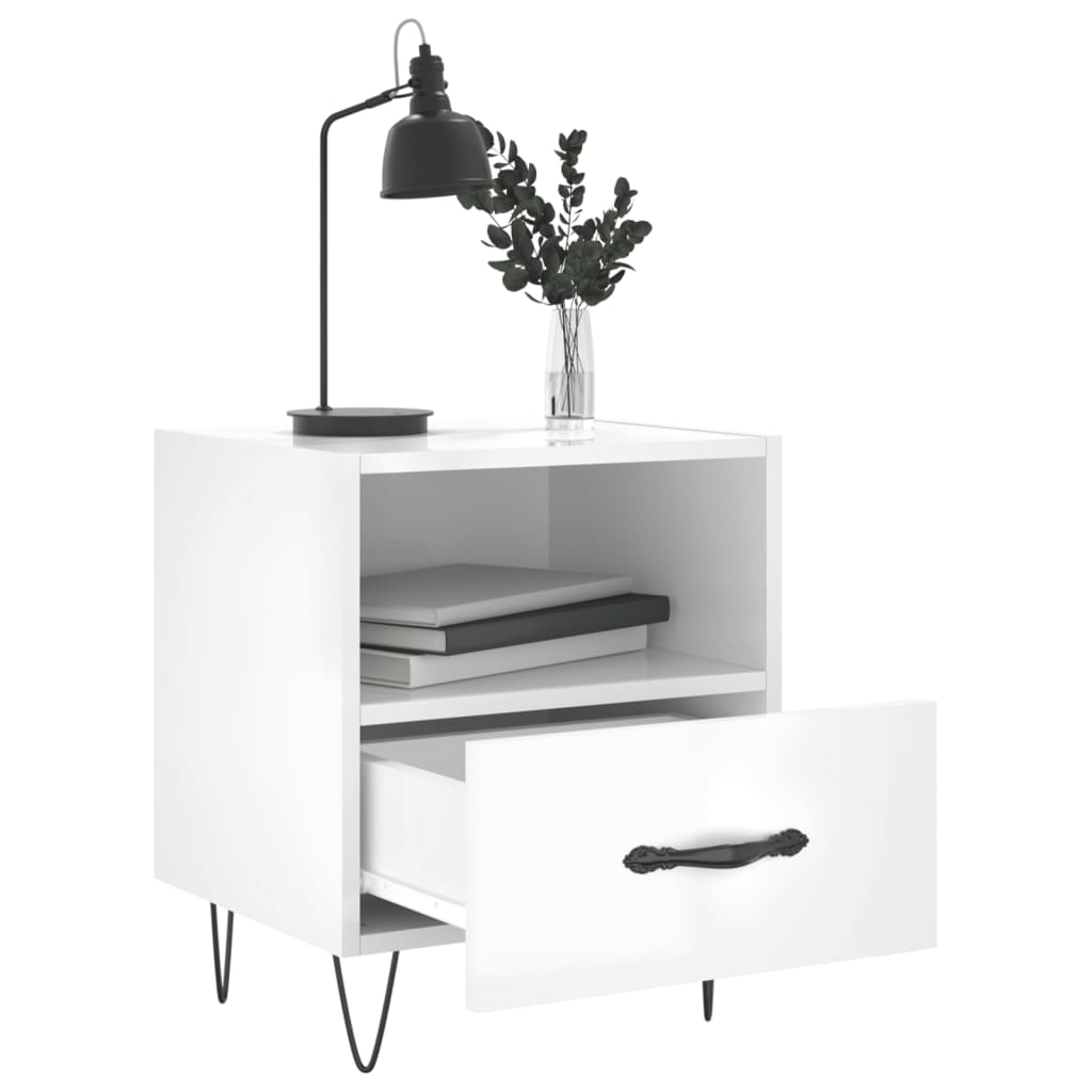 Sengeborde 2 stk Højglans hvid 40x35x47,5 cm træmateriale
