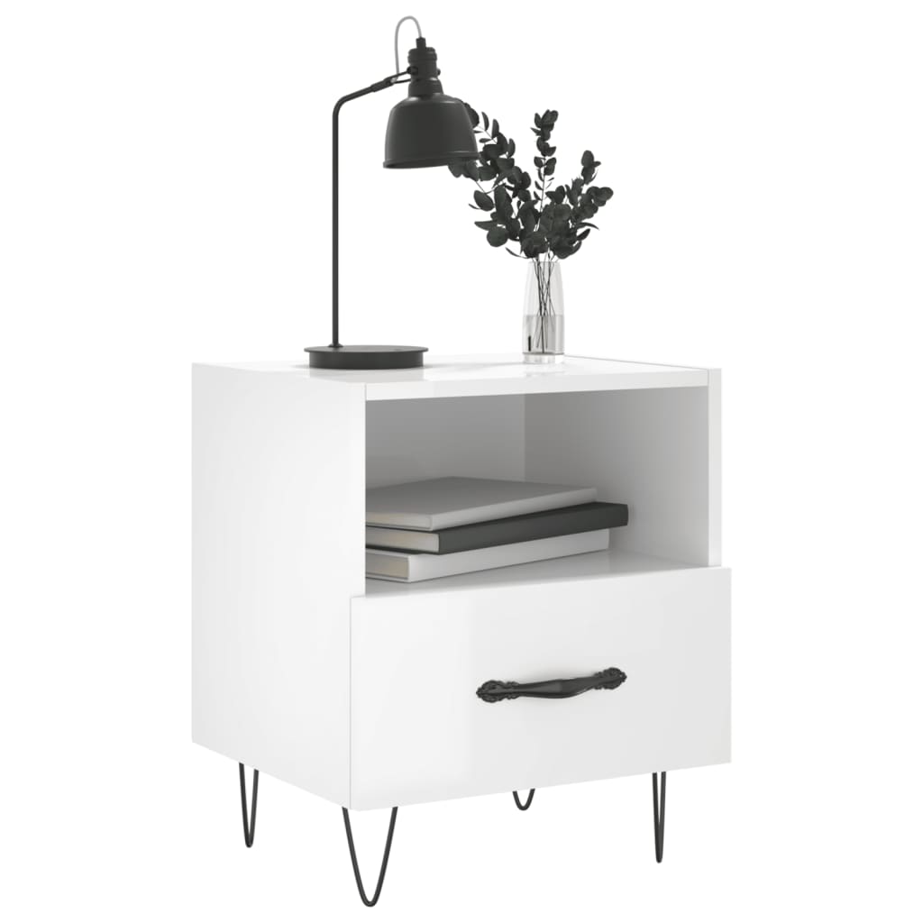 Sengeborde 2 stk Højglans hvid 40x35x47,5 cm træmateriale