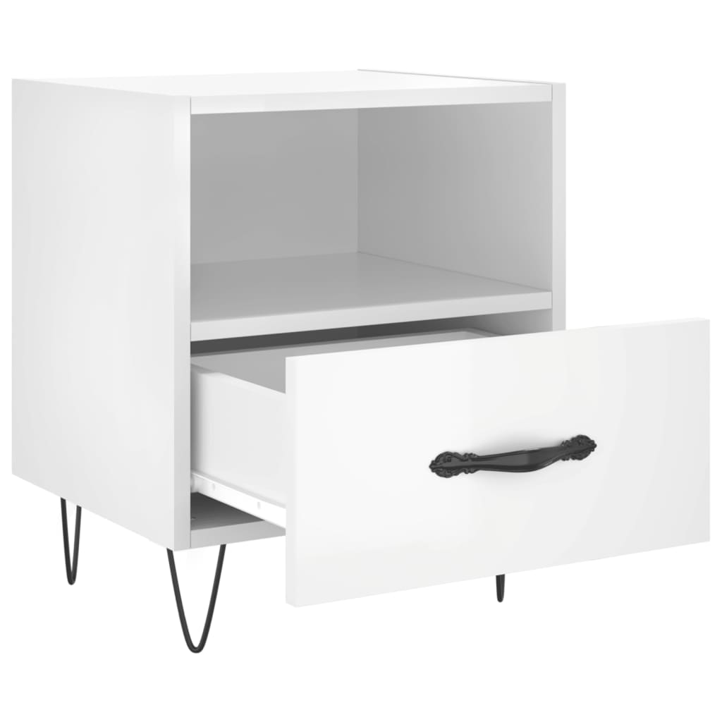 Sengeborde 2 stk Højglans hvid 40x35x47,5 cm træmateriale