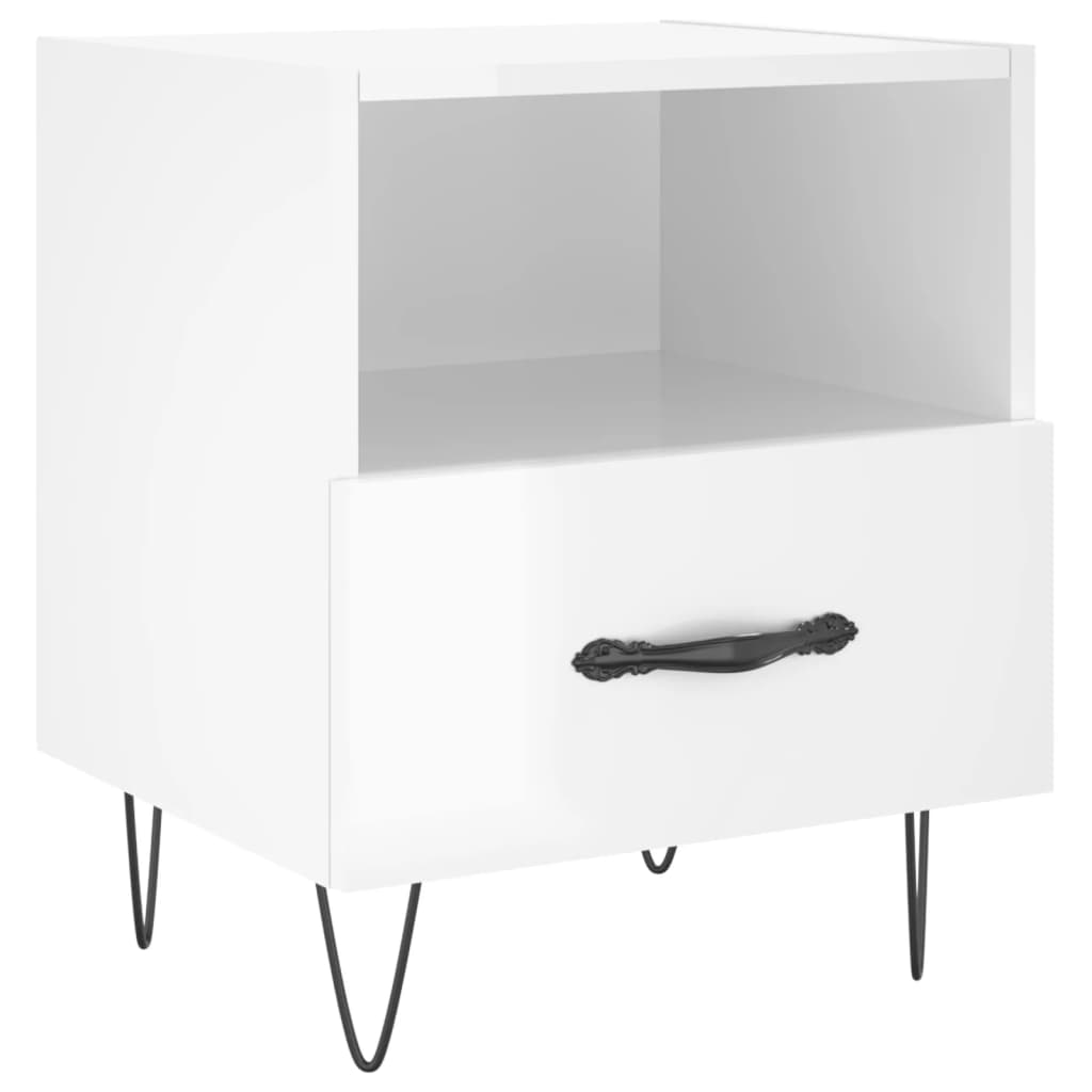 Sengeborde 2 stk Højglans hvid 40x35x47,5 cm træmateriale