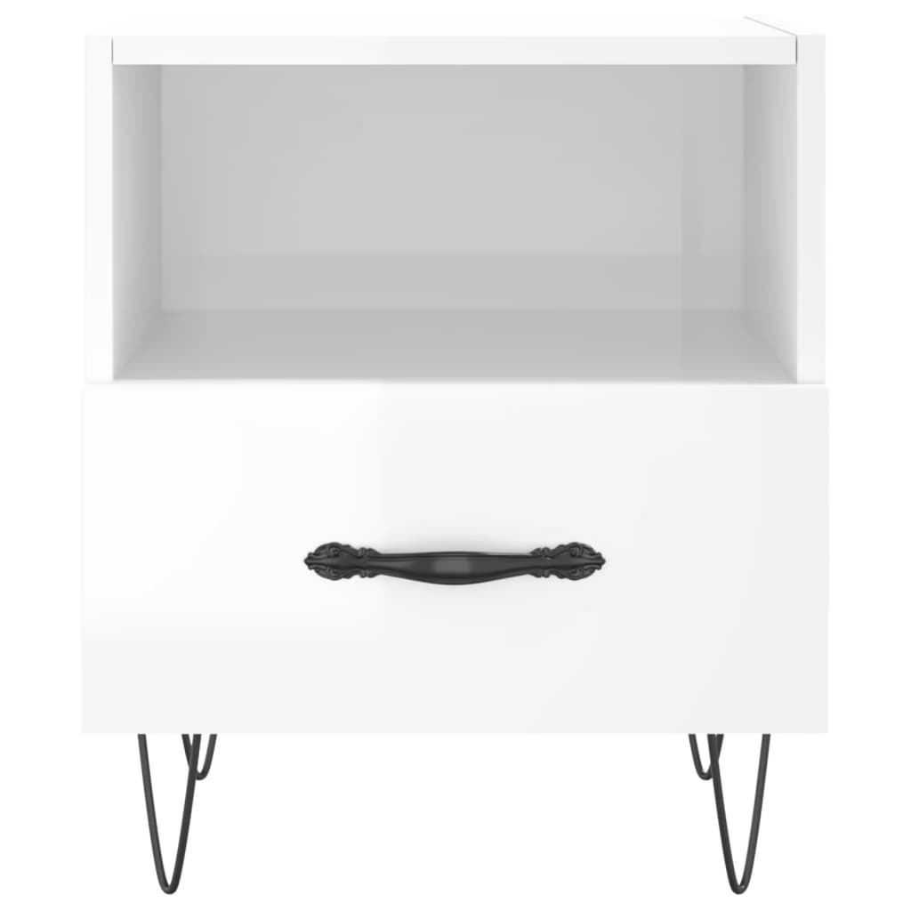 Sengeborde 2 stk Højglans hvid 40x35x47,5 cm træmateriale