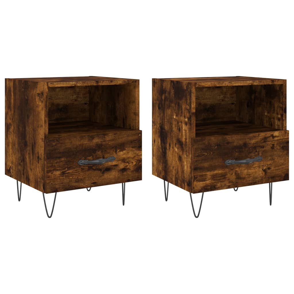 Sengeborde 2 stk Røget eg 40x35x47,5 cm træmateriale