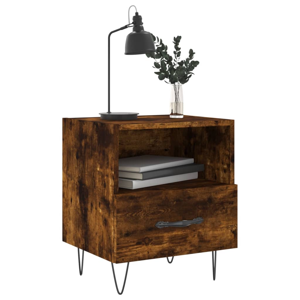 Sengeborde 2 stk Røget eg 40x35x47,5 cm træmateriale