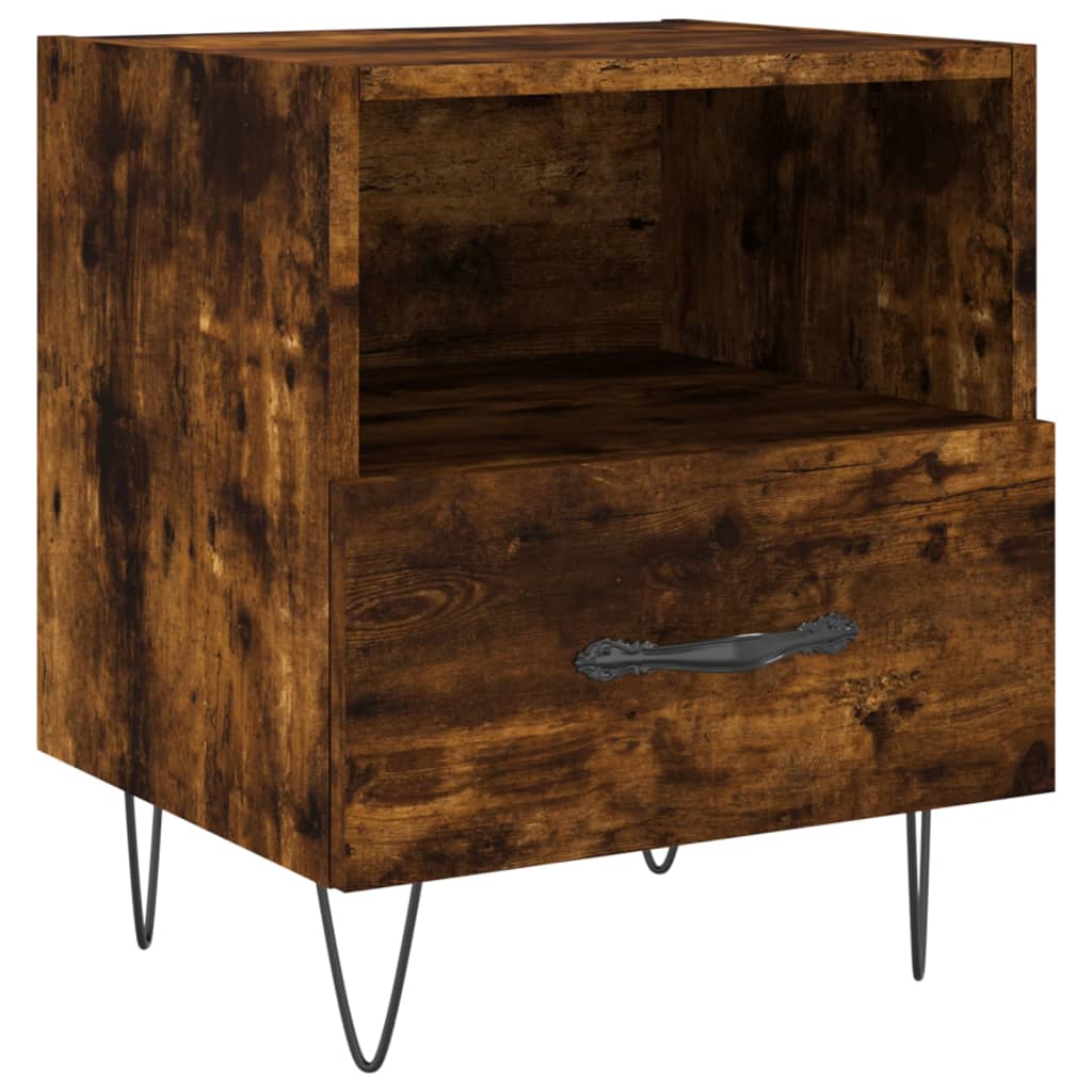 Sengeborde 2 stk Røget eg 40x35x47,5 cm træmateriale