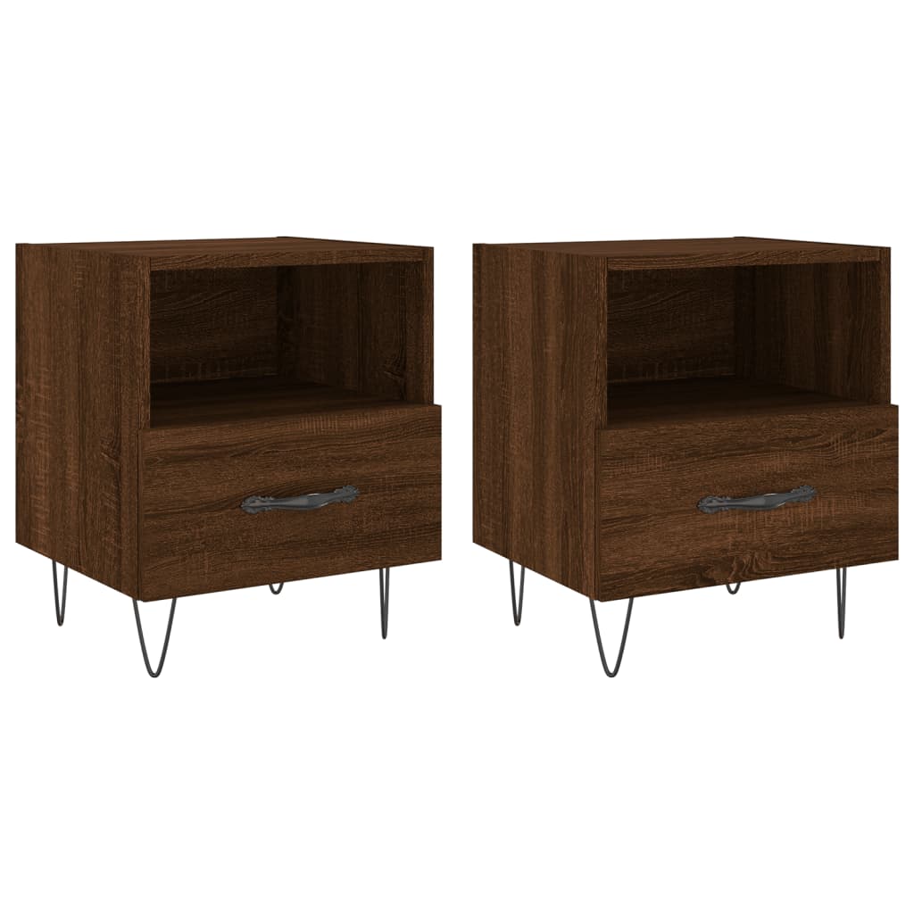 Sengeborde 2 stk. Brun eg look 40x35x47,5cm træmateriale