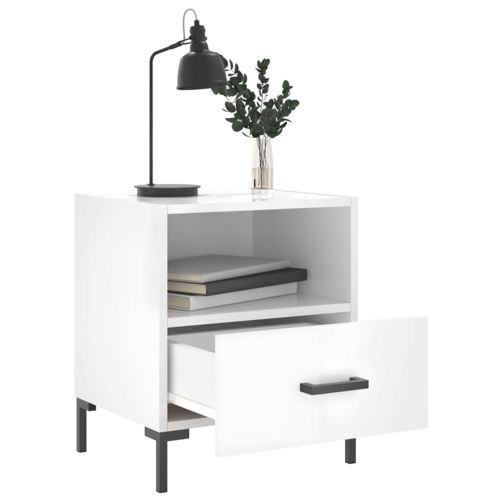 Sengebord højglans hvid 40x35x47,5 cm træmateriale