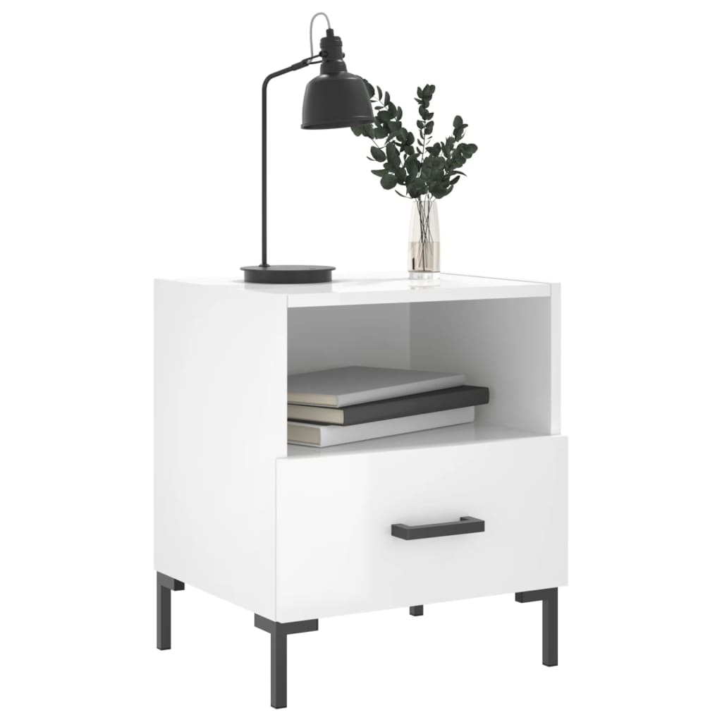 Sengebord højglans hvid 40x35x47,5 cm træmateriale