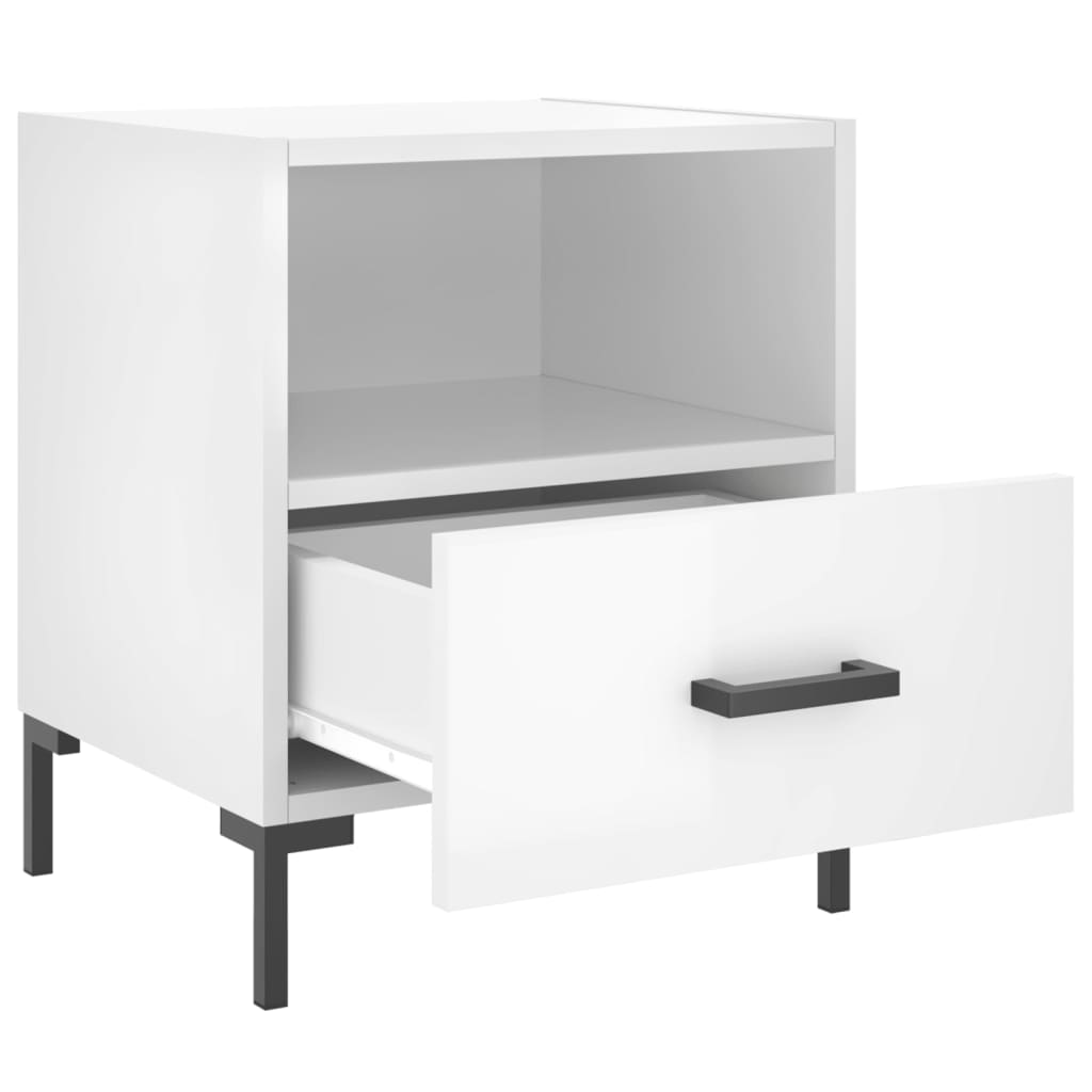 Sengeborde 2 stk Højglans hvid 40x35x47,5 cm træmateriale