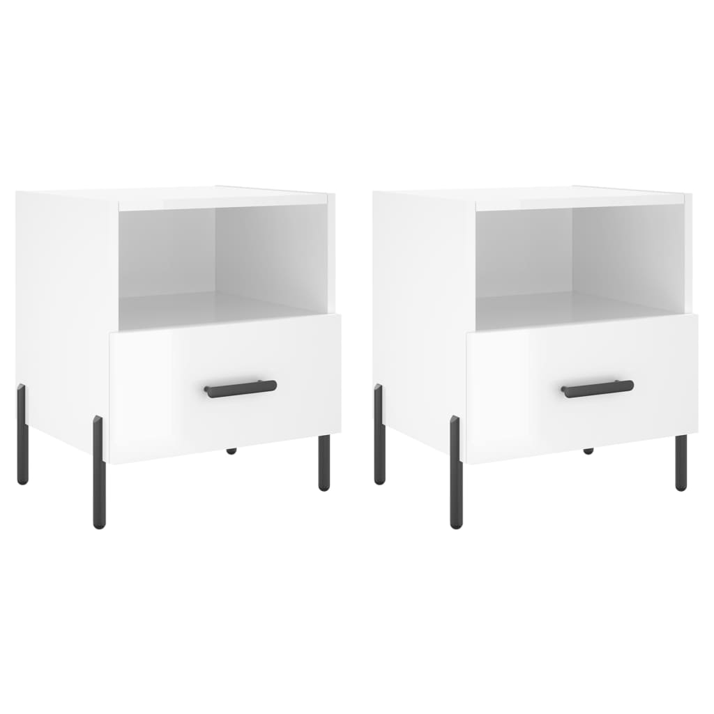 Sengeborde 2 stk Højglans hvid 40x35x47,5 cm træmateriale
