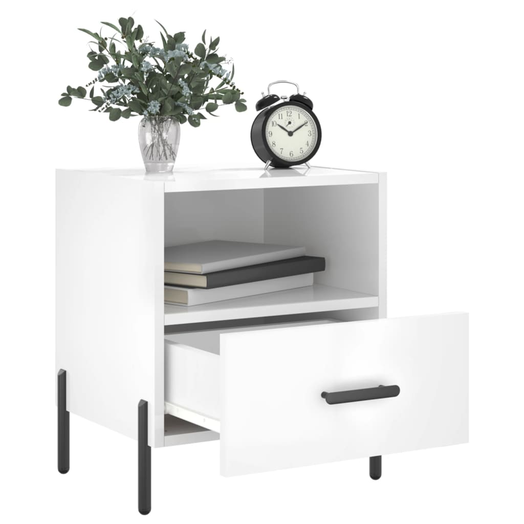Sengeborde 2 stk Højglans hvid 40x35x47,5 cm træmateriale