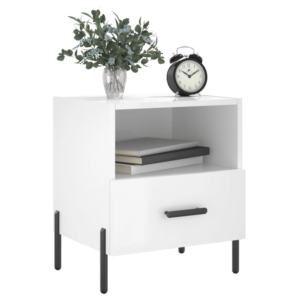 Sengeborde 2 stk Højglans hvid 40x35x47,5 cm træmateriale