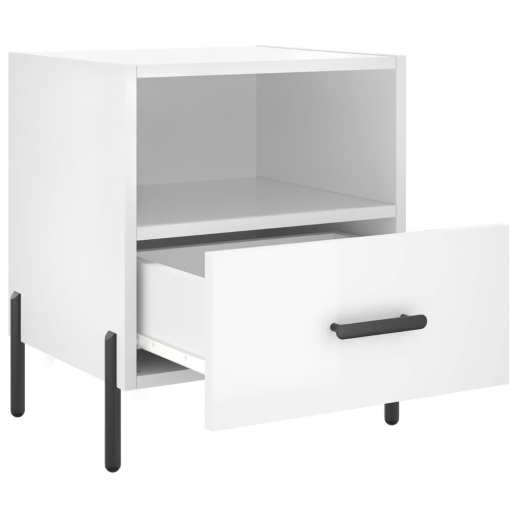 Sengeborde 2 stk Højglans hvid 40x35x47,5 cm træmateriale