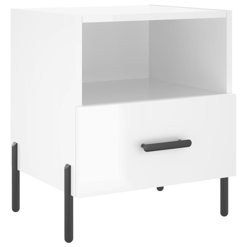 Sengeborde 2 stk Højglans hvid 40x35x47,5 cm træmateriale