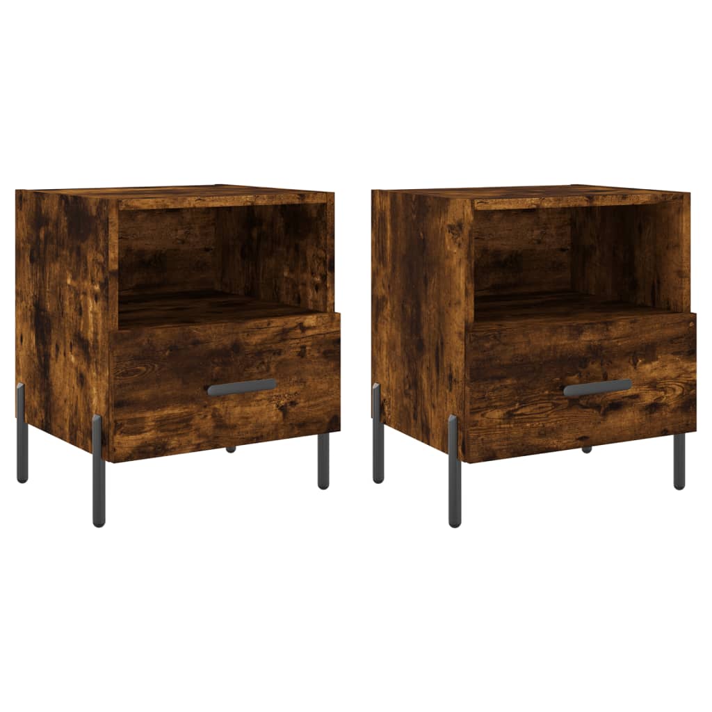 Sengeborde 2 stk Røget eg 40x35x47,5 cm træmateriale
