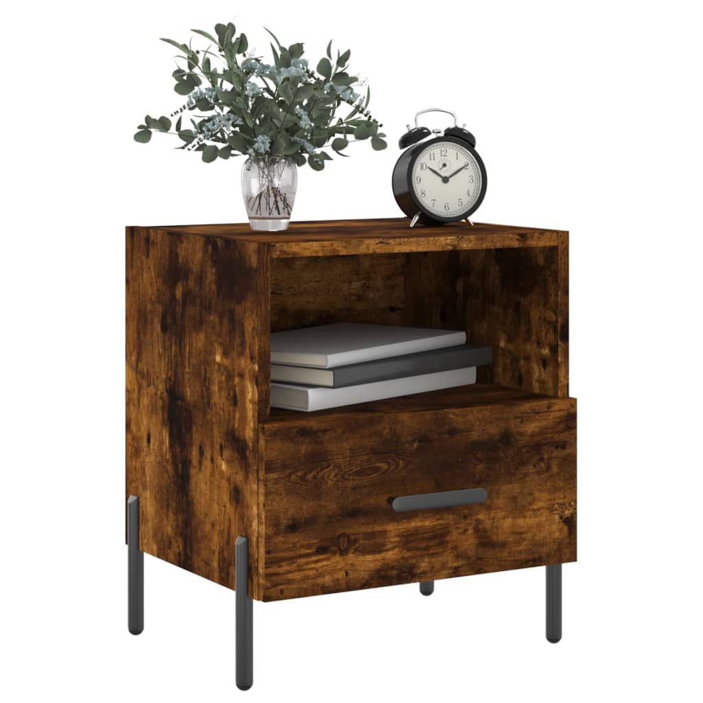 Sengeborde 2 stk Røget eg 40x35x47,5 cm træmateriale