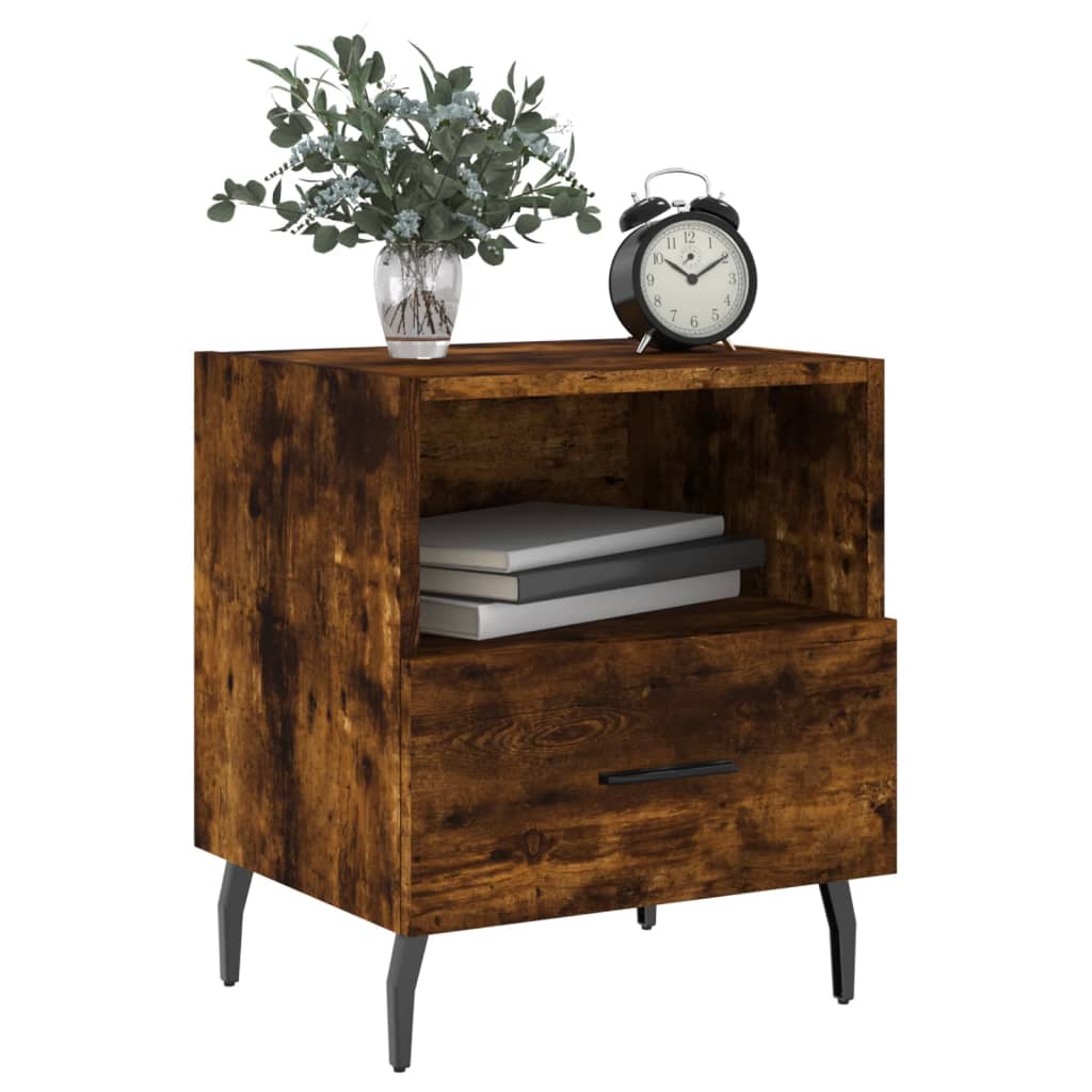 Sengeborde 2 stk Røget eg 40x35x47,5 cm træmateriale