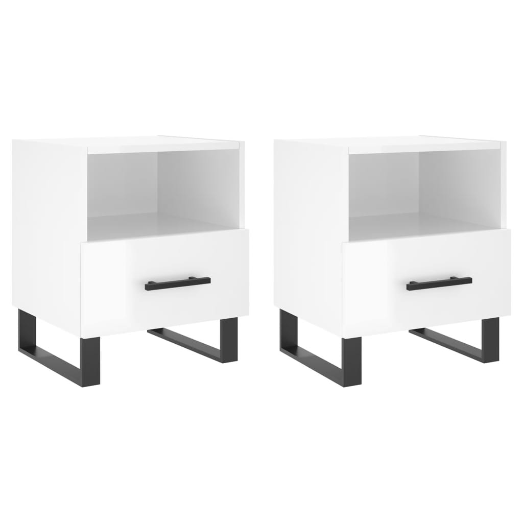 Sengeborde 2 stk Højglans hvid 40x35x47,5 cm træmateriale
