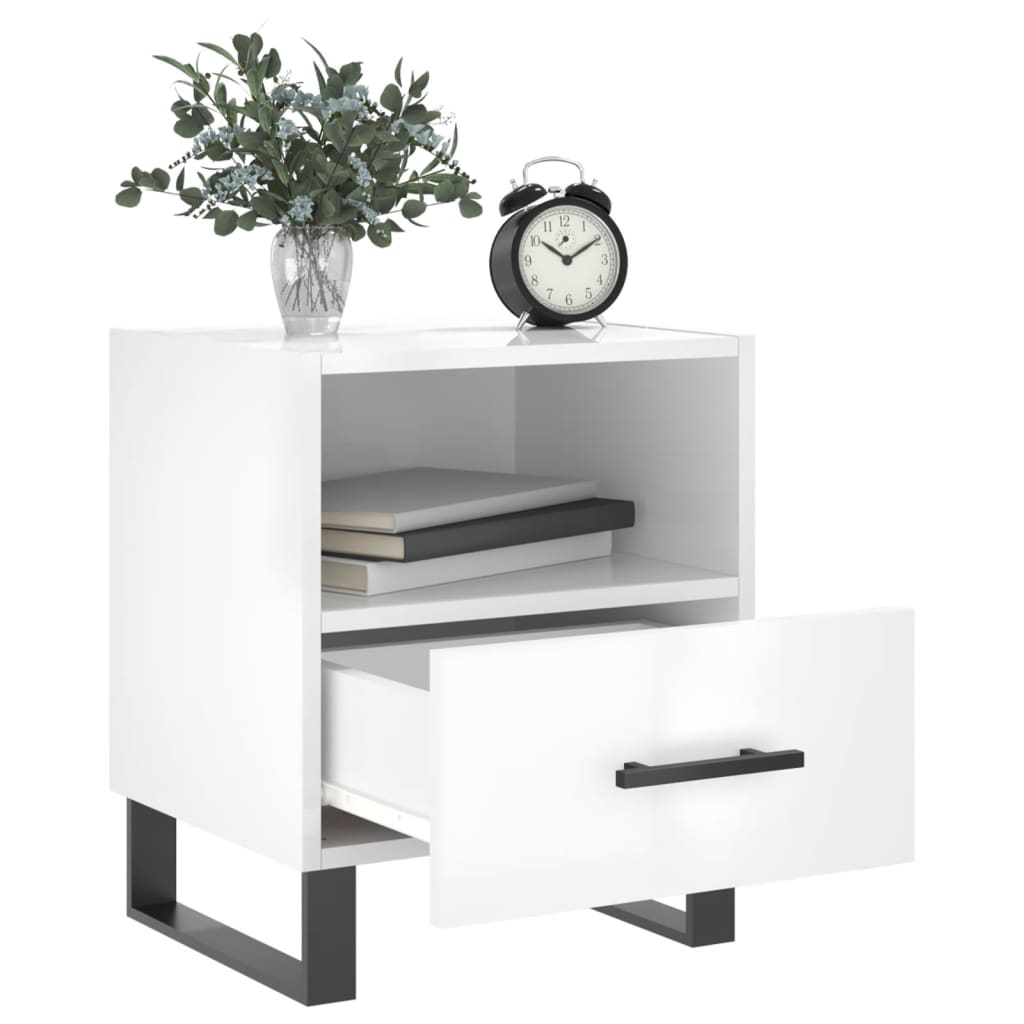 Sengeborde 2 stk Højglans hvid 40x35x47,5 cm træmateriale