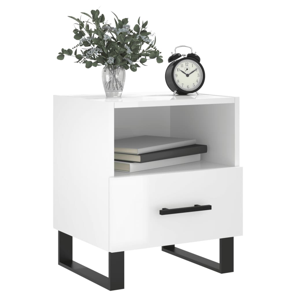 Sengeborde 2 stk Højglans hvid 40x35x47,5 cm træmateriale