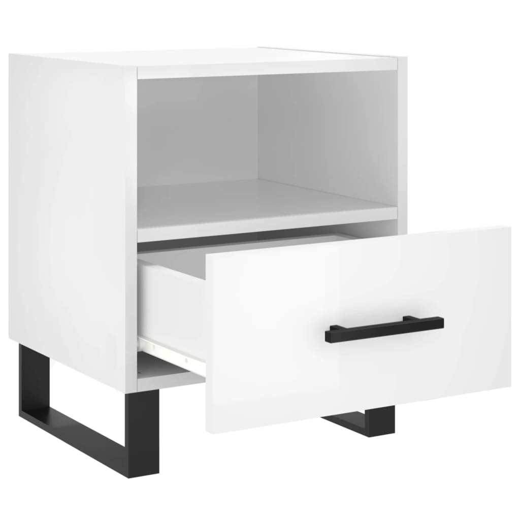 Sengeborde 2 stk Højglans hvid 40x35x47,5 cm træmateriale