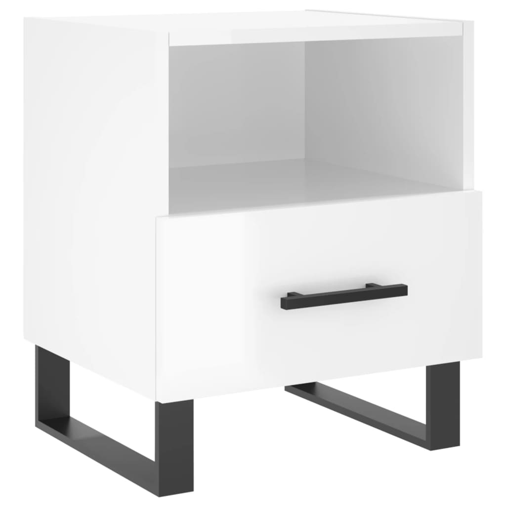 Sengeborde 2 stk Højglans hvid 40x35x47,5 cm træmateriale