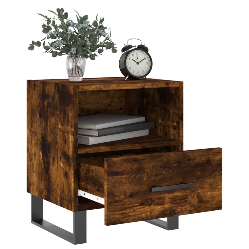 Sengeborde 2 stk Røget eg 40x35x47,5 cm træmateriale