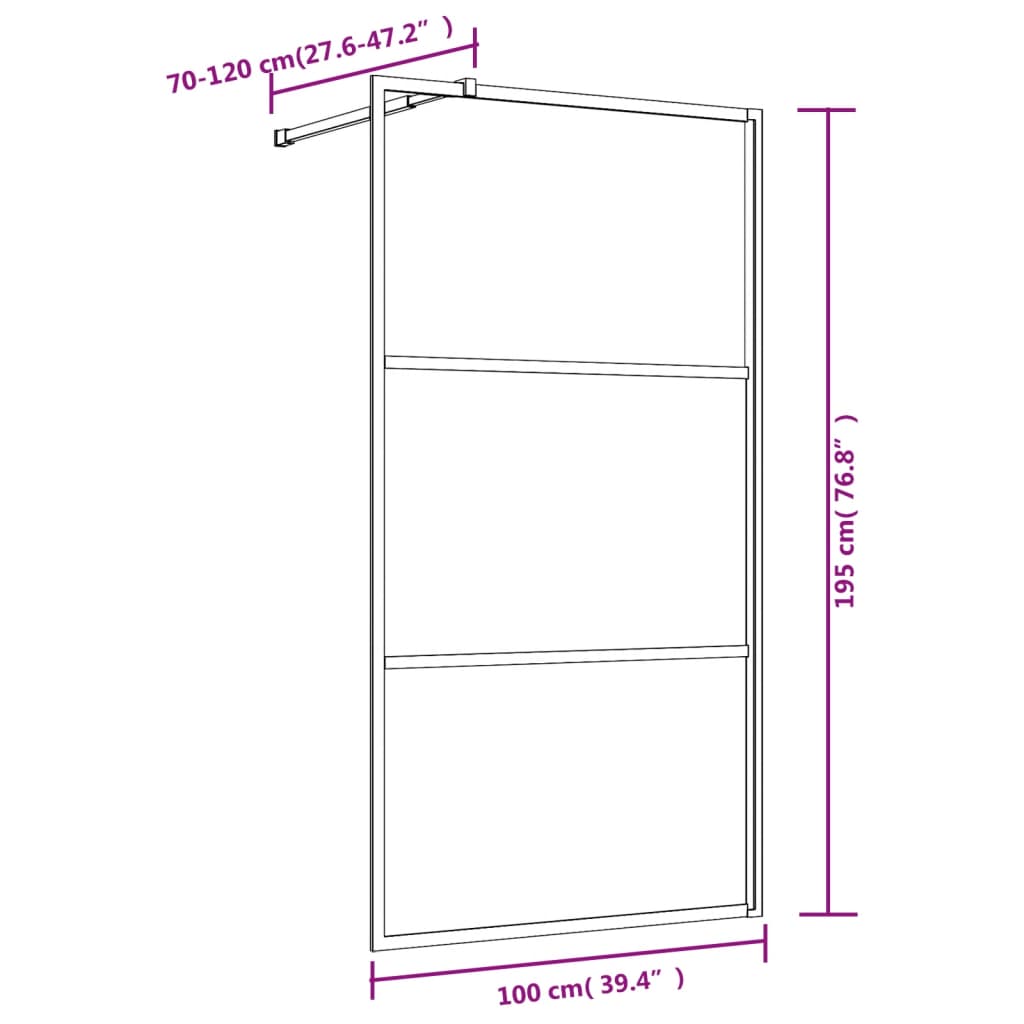 Bruseafskærmning til bruseniche ESG klart glas gyldent 100x195cm