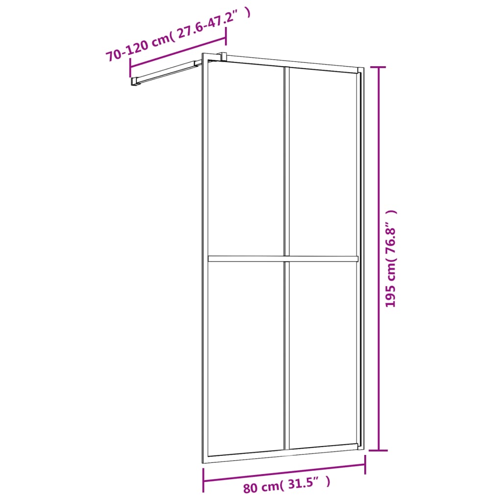 Brusevæg til bruseniche med ESG klart glas Gyldent 80x195cm