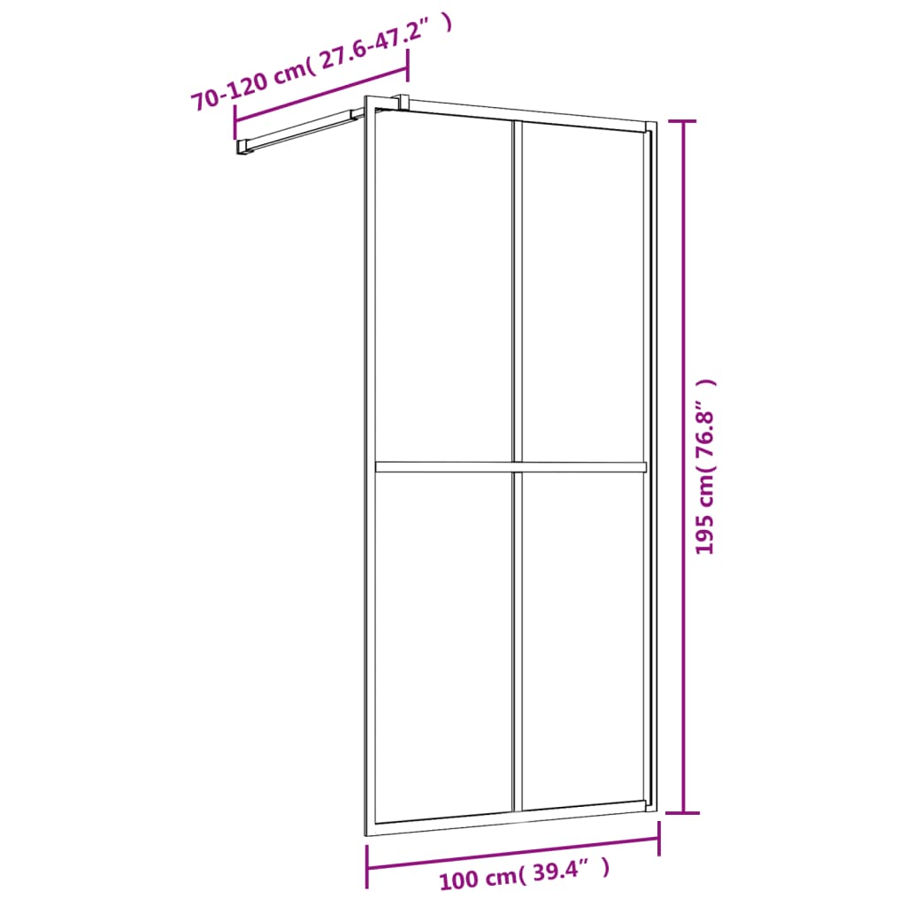 Brusevæg til bruseniche med ESG klart glas rød 100x195 cm