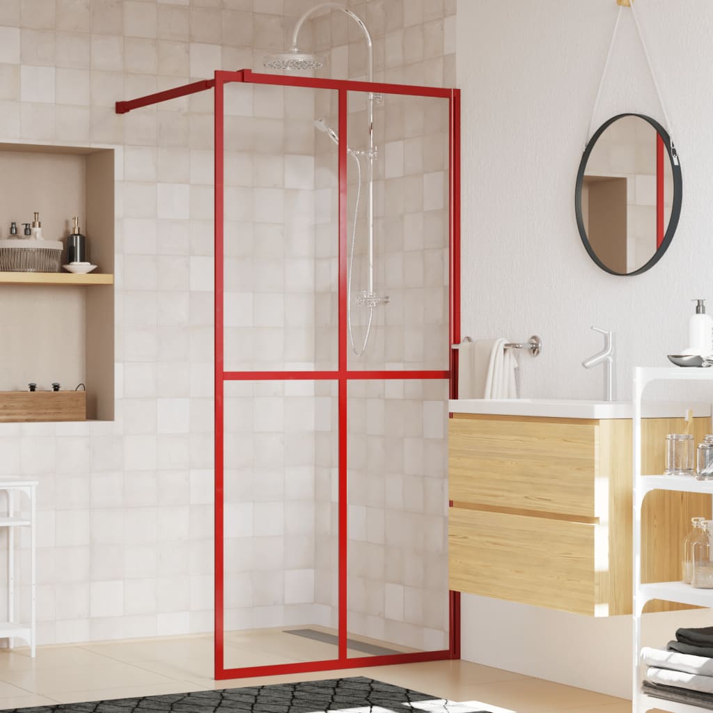 Brusevæg til bruseniche med ESG klart glas rød 100x195 cm