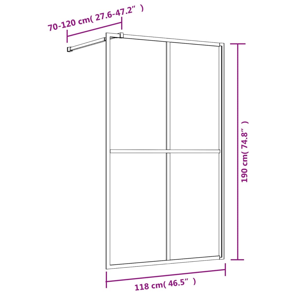 Bruseafskærmning til bruseniche ESG klart glas Gyldent 118x195cm