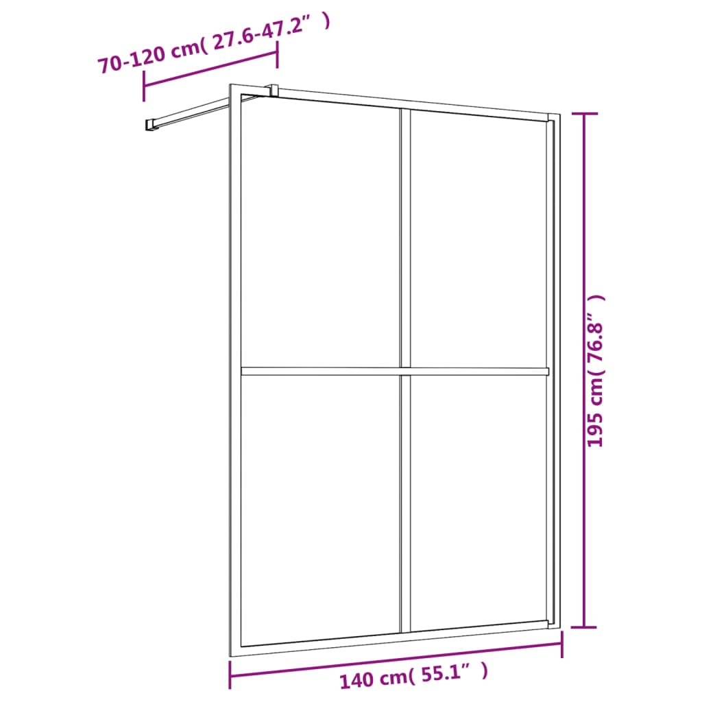Brusevæg til bruseniche ESG klart glas Gyldent 140x195cm