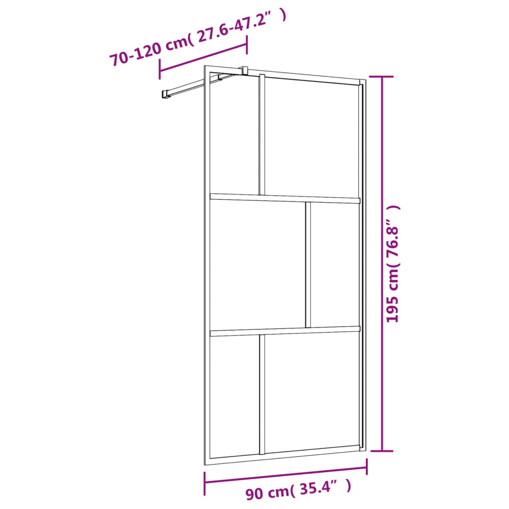 Brusevæg til bruseniche med ESG klart glas rød 90x195 cm