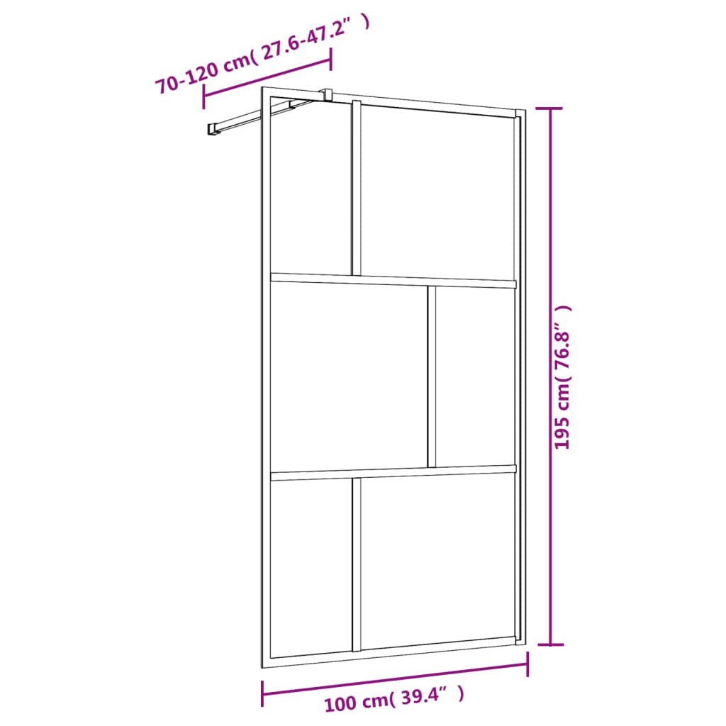 Brusevæg til bruseniche med ESG klart glas rød 100x195 cm