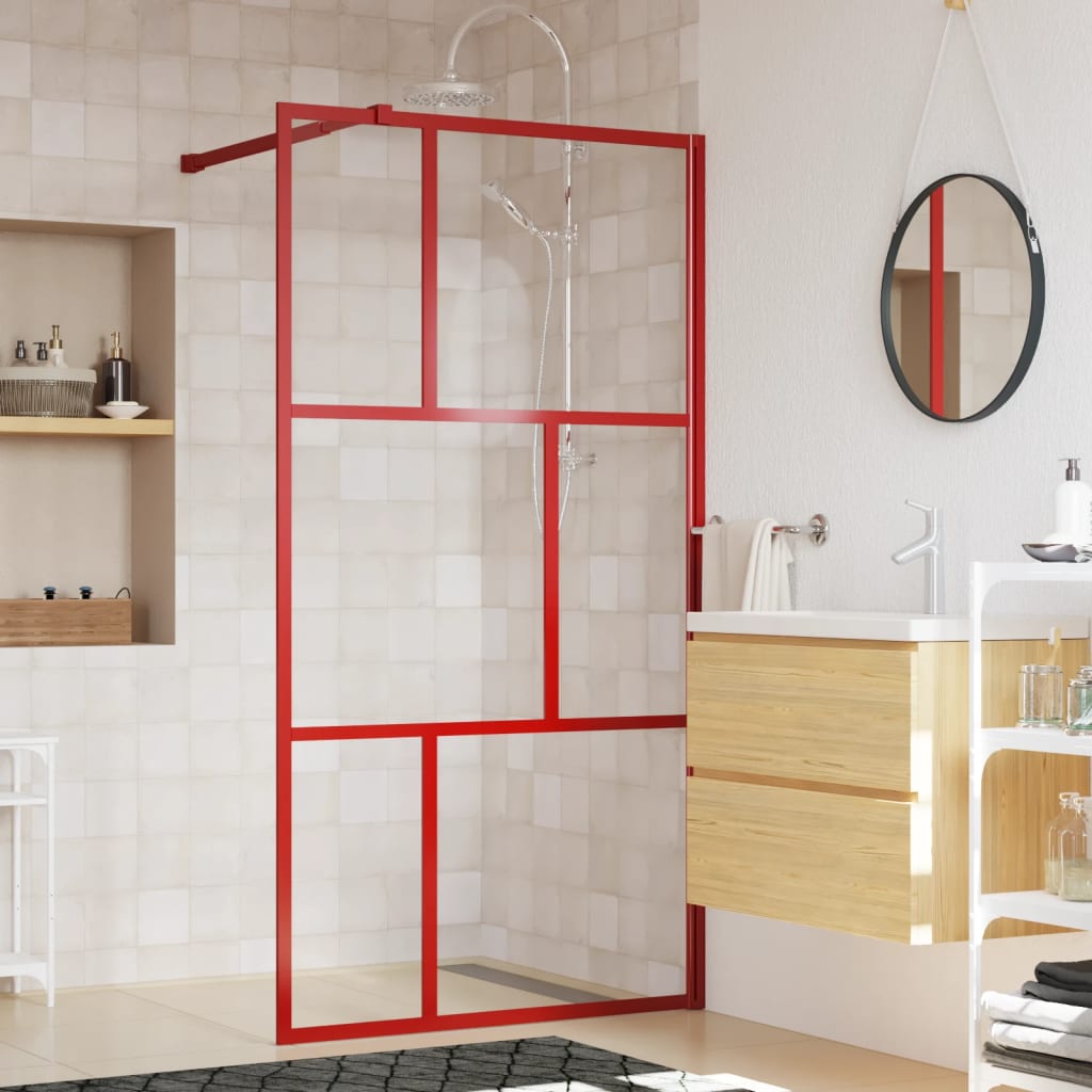 Brusevæg til bruseniche med ESG klart glas rød 100x195 cm